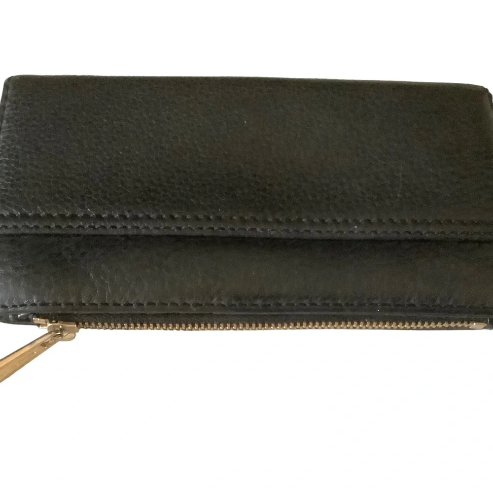 Michael Kors black pebbled leather checkbook wallet zipper pocket metal logo